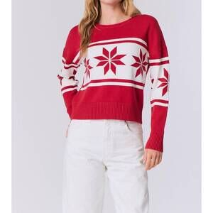 NEW J. SOCIETY snowflake crew sweater in red